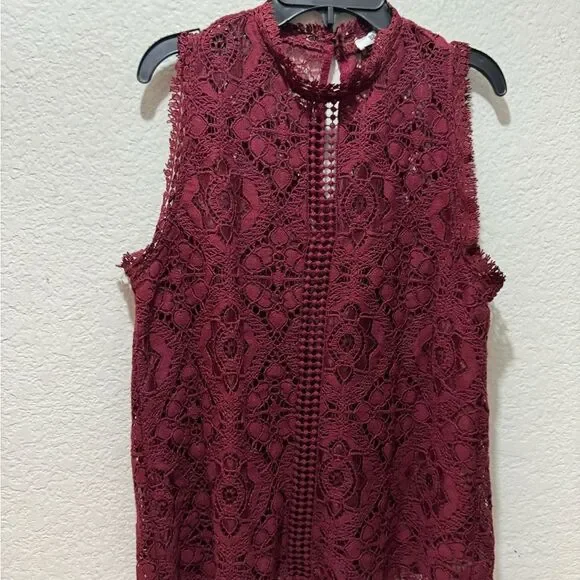 BB Dakota 'Patti' Guipure Lace Sleeveless Blouse in Bordeaux, S NWOT - Picture 5 of 11